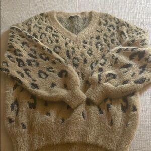 Parkhurst Beige and Black Animal Print V-Neck Sweater